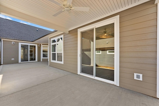 view of patio featuring a ceiling fan