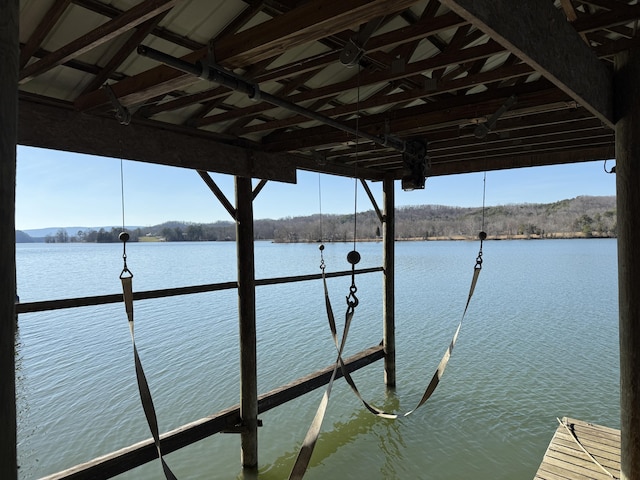 view of dock with a water view