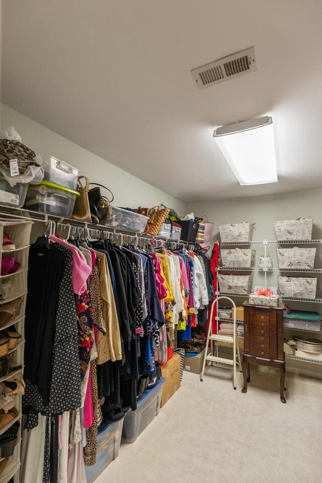 walk in closet with carpet