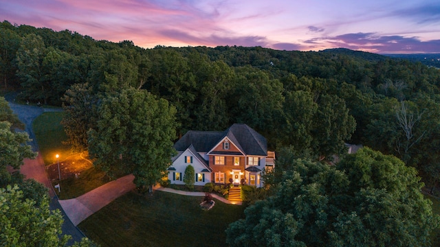 view of aerial view at dusk