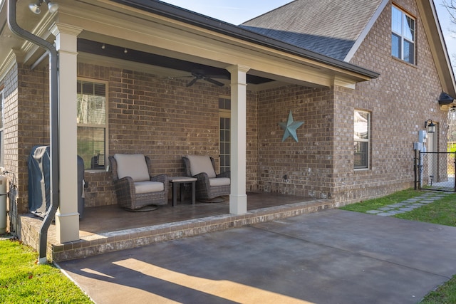 view of patio featuring grilling area and ceiling fan