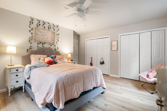 364 Hidden Oaks Trl, Cleveland, TN 37312 - bedroom with multiple closets, light wood-style flooring, and ceiling fan