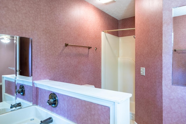 139 County Road 147, Riceville, TN 37370 - full bathroom with a textured ceiling, walk in shower, and a washtub