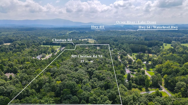 birds eye view of property featuring a mountain view