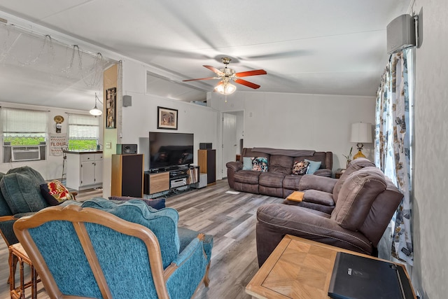 1426 Nebo Rd, Ten Mile, TN 37880 - living room with wood finished floors, ceiling fan, and cooling unit