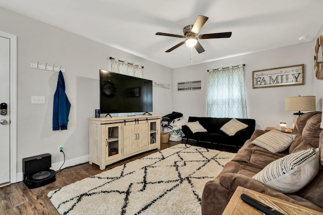 1042 Mccann Dr SE, Cleveland, TN 37311 - living room with baseboards, wood finished floors, and ceiling fan