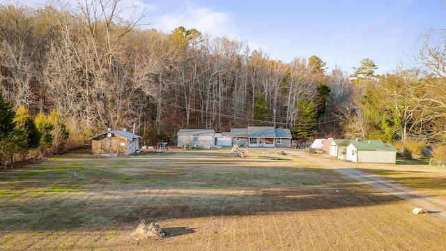 view of yard with a storage shed