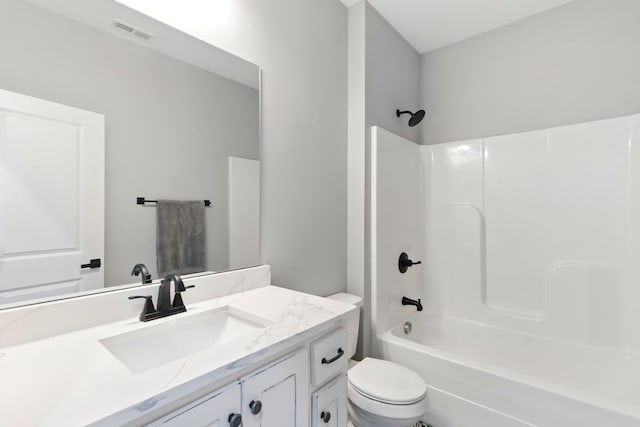 1786 Welcome Valley Rd, Benton, TN 37307 - full bathroom featuring tub / shower combination, visible vents, toilet, and vanity