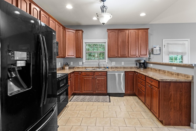 104 Shadows Lawn Dr, Athens, TN 37303 - kitchen with black refrigerator with ice dispenser, dishwasher, a peninsula, a sink, and stove