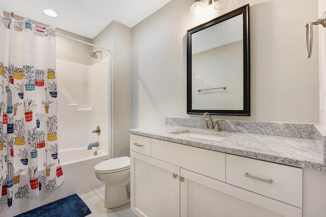 full bathroom with tile patterned flooring, vanity, toilet, and shower / tub combo