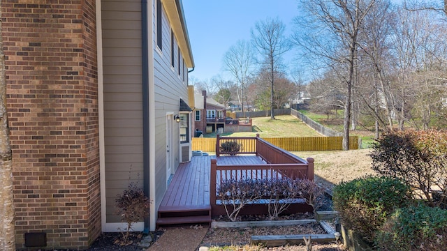 wooden deck with a yard and fence