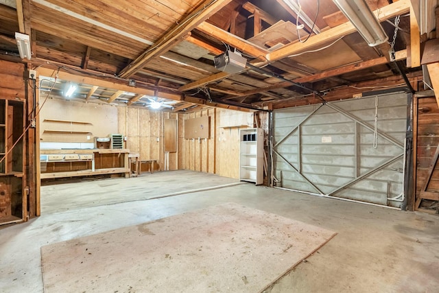 garage with a garage door opener