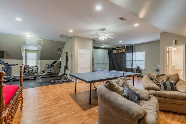 2036 Hickory Valley Rd, Chattanooga, TN 37421 - game room with light wood-style floors, recessed lighting, and ceiling fan