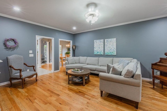 2036 Hickory Valley Rd, Chattanooga, TN 37421 - living area with crown molding, light wood-style flooring, baseboards, and recessed lighting