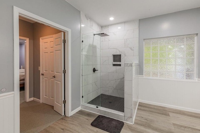 2036 Hickory Valley Rd, Chattanooga, TN 37421 - bathroom featuring wood finished floors, walk in shower, and baseboards