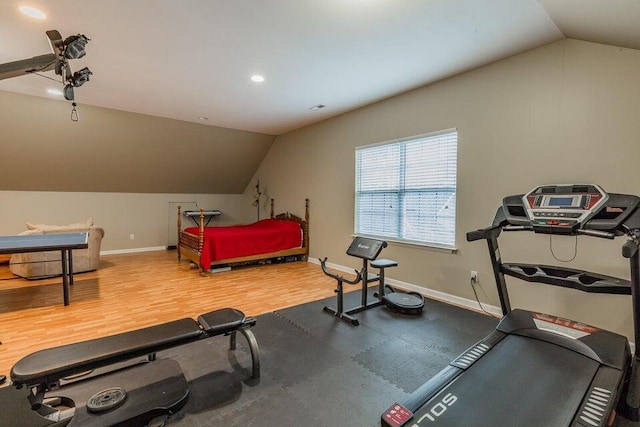 2036 Hickory Valley Rd, Chattanooga, TN 37421 - exercise room featuring vaulted ceiling, baseboards, and wood finished floors