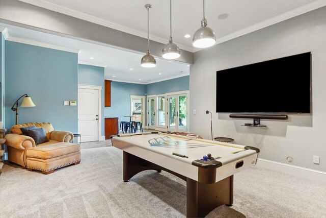 302 Key Cove Rd, Spring City, TN 37381 - game room with baseboards, ornamental molding, carpet flooring, and recessed lighting