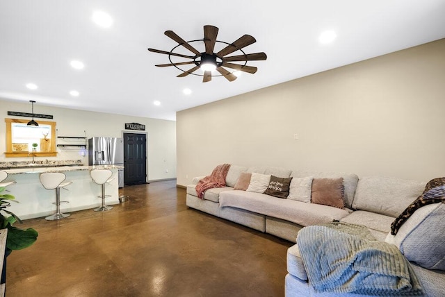 1295 Ideal Valley Rd, Spring City, TN 37381 - living area with a ceiling fan, recessed lighting, and finished concrete floors