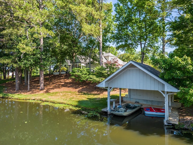 dock area with a water view