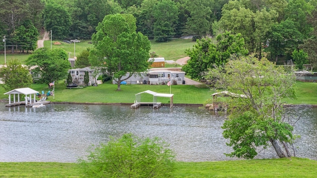 view of water feature with a boat dock
