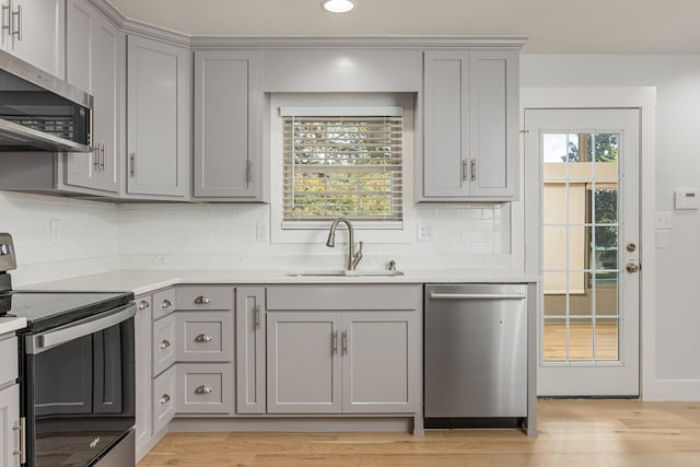 kitchen featuring gray cabinetry, sink, plenty of natural light, and appliances with stainless steel finishes