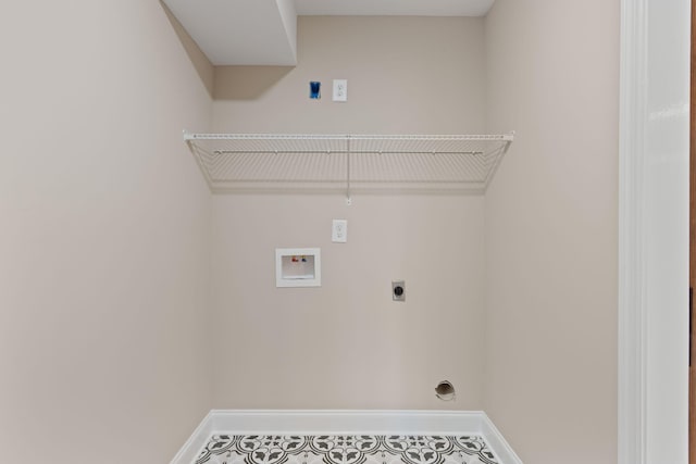 washroom with tile patterned flooring, electric dryer hookup, and hookup for a washing machine