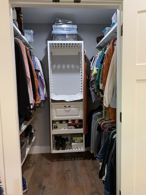 spacious closet with dark wood-type flooring