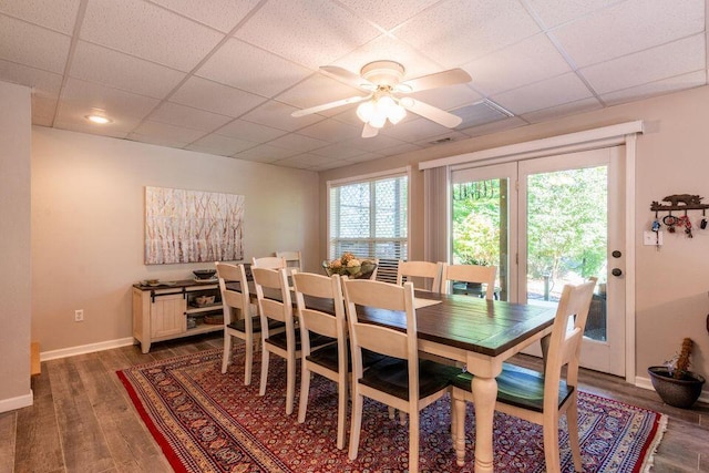 436 Oak Hills Drive Lots 4.5 & 6, Spring City, TN 37381 - dining room featuring a drop ceiling, ceiling fan, baseboards, and dark wood-style flooring
