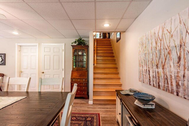 436 Oak Hills Drive Lots 4.5 & 6, Spring City, TN 37381 - dining space with a paneled ceiling, stairs, wood finished floors, and recessed lighting