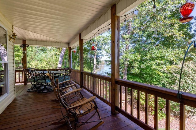 436 Oak Hills Drive Lots 4.5 & 6, Spring City, TN 37381 - wooden deck with a water view and outdoor dining area