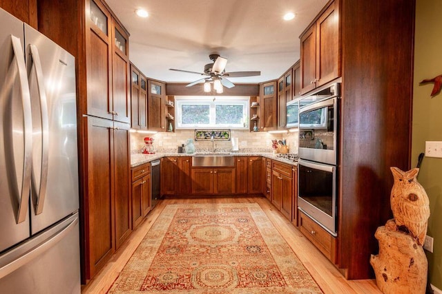 436 Oak Hills Drive Lots 4.5 & 6, Spring City, TN 37381 - kitchen with stainless steel appliances, a sink, open shelves, light wood finished floors, and recessed lighting
