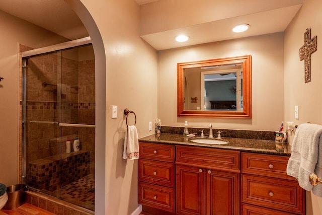 436 Oak Hills Drive Lots 4.5 & 6, Spring City, TN 37381 - bathroom featuring vanity, a stall shower, and baseboards