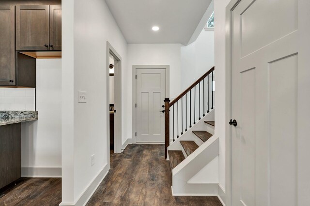 164 Mcnabb Dr, Cleveland, TN 37312 - entrance foyer with recessed lighting, baseboards, dark wood finished floors, and stairs