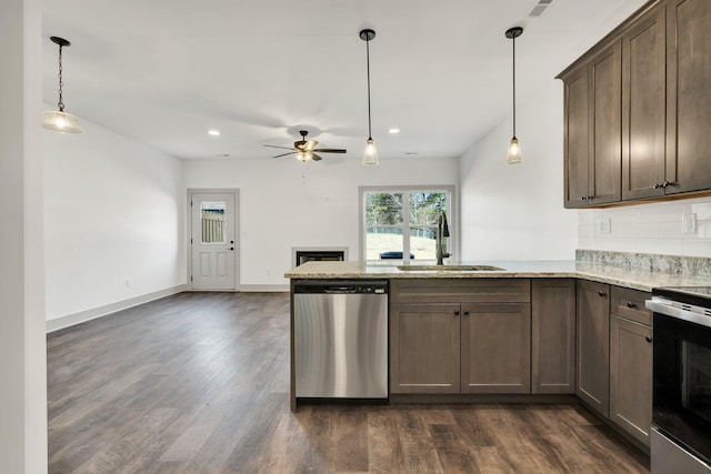 164 Mcnabb Dr, Cleveland, TN 37312 - kitchen with a sink, open floor plan, electric range oven, a peninsula, and dishwasher