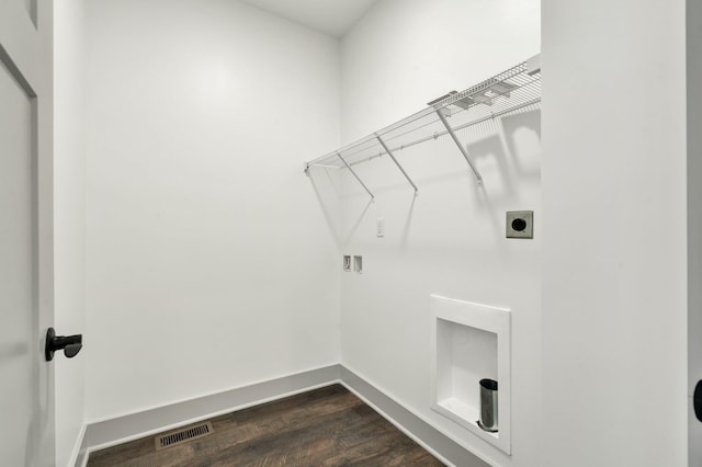 164 Mcnabb Dr, Cleveland, TN 37312 - washroom with hookup for a washing machine, visible vents, laundry area, dark wood-style flooring, and electric dryer hookup