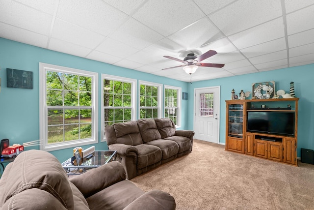 393 Friendship Ln, Delano, TN 37325 - carpeted living area with a ceiling fan and a paneled ceiling