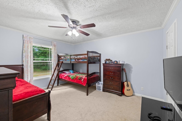 393 Friendship Ln, Delano, TN 37325 - bedroom with carpet flooring, ornamental molding, a ceiling fan, baseboards, and a textured ceiling
