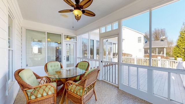 sunroom / solarium with ceiling fan