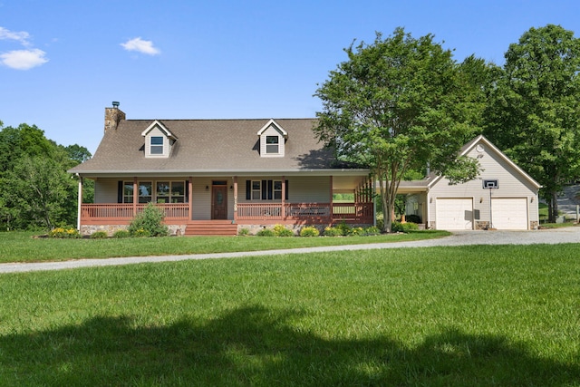7105 Toestring Valley Rd, Spring City, TN 37381 - new england style home with a porch, a chimney, gravel driveway, a front yard, and a shingled roof