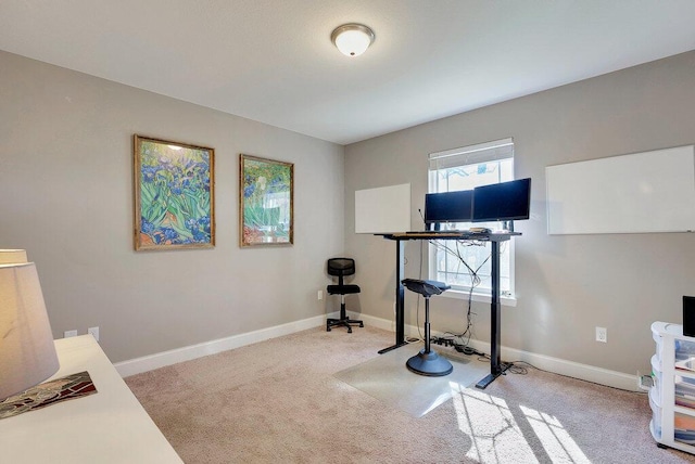 exercise area with baseboards and carpet flooring