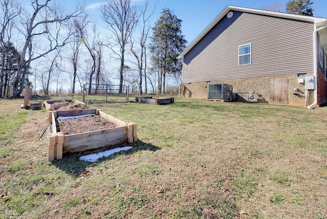 view of yard featuring central air condition unit