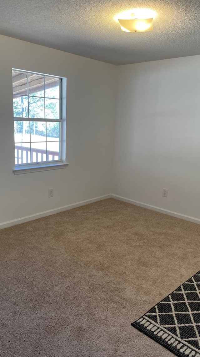 unfurnished room with carpet flooring and a textured ceiling