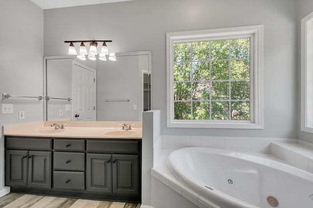 1031 Laurel Hill Dr, Dickson, TN 37055 - full bath featuring healthy amount of natural light, a tub with jets, double vanity, and wood finished floors