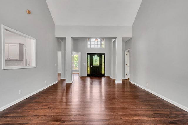 1031 Laurel Hill Dr, Dickson, TN 37055 - entrance foyer featuring high vaulted ceiling, dark wood-style floors, and baseboards