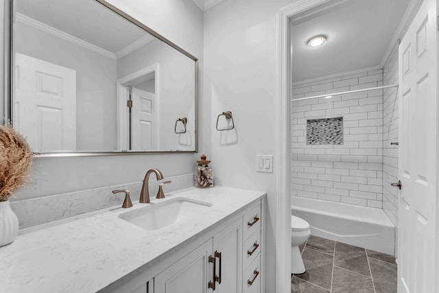 6833 Buck Trail Dr, Harrison, TN 37341 - bathroom featuring toilet, vanity, crown molding, bathtub / shower combination, and tile patterned flooring