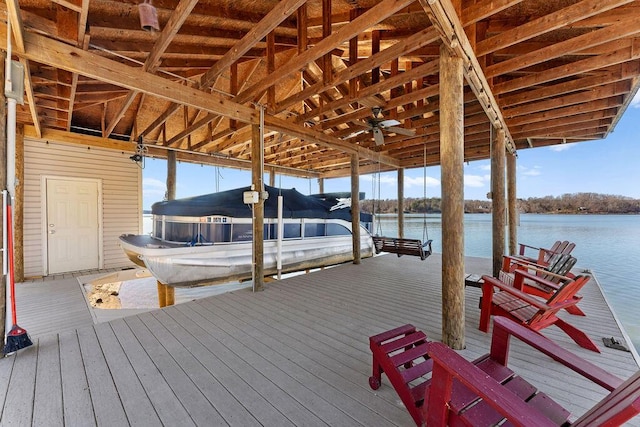 view of dock with a water view