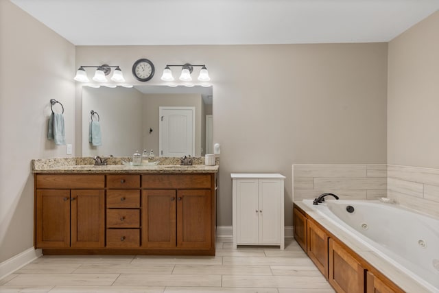 7083 Blue Springs Rd SE, Cleveland, TN 37311 - bathroom featuring double vanity, a jetted tub, and wood finish floors