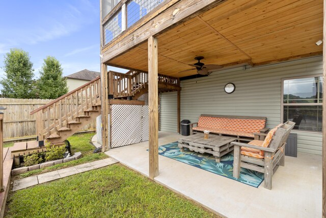 7083 Blue Springs Rd SE, Cleveland, TN 37311 - view of patio with stairway, a ceiling fan, and outdoor lounge area