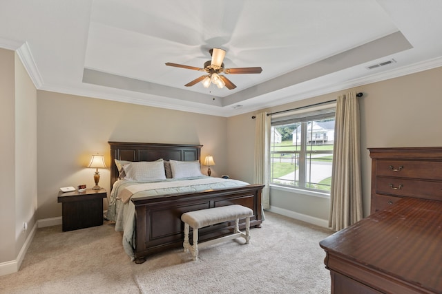 7083 Blue Springs Rd SE, Cleveland, TN 37311 - bedroom featuring a raised ceiling, light carpet, ornamental molding, and a ceiling fan