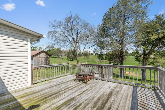 deck with a shed